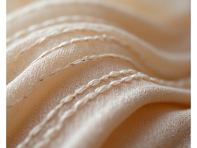 Close-up of a unique bespoke garment with sustainable fabric texture, showcasing detailed stitching.