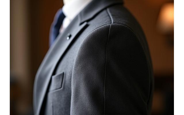 After image of the same suit jacket, seamlessly repaired with no visible tear, looking like new.