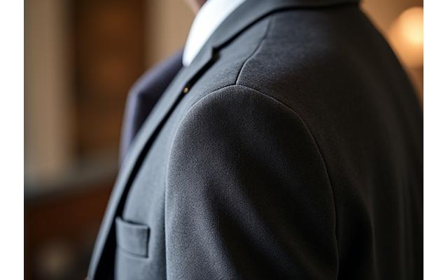 Before image of a damaged suit jacket with a visible tear on the sleeve.